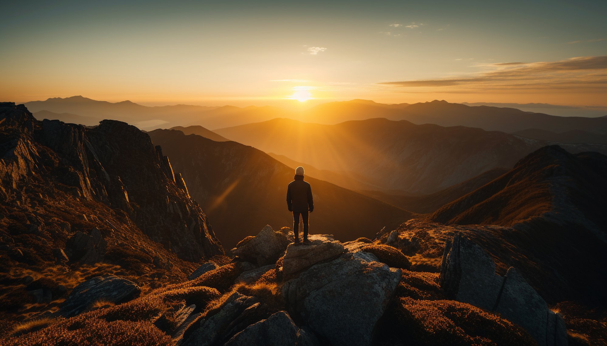 Mountain summit at sunset
